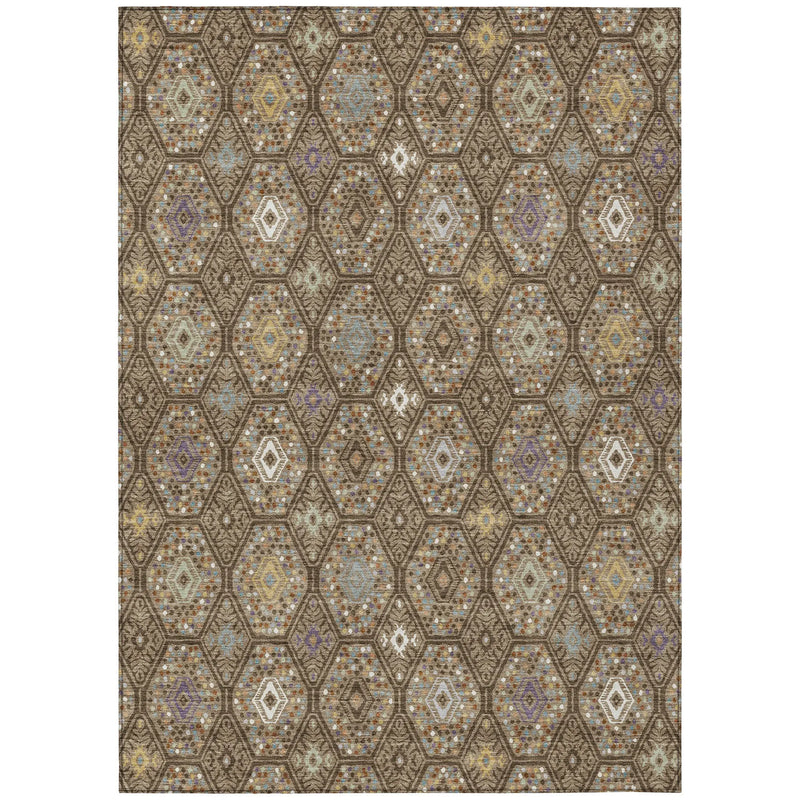 9' X 12' Brown And Chocolate Geometric Washable Indoor Outdoor Area Rug Homeroots Outdoor