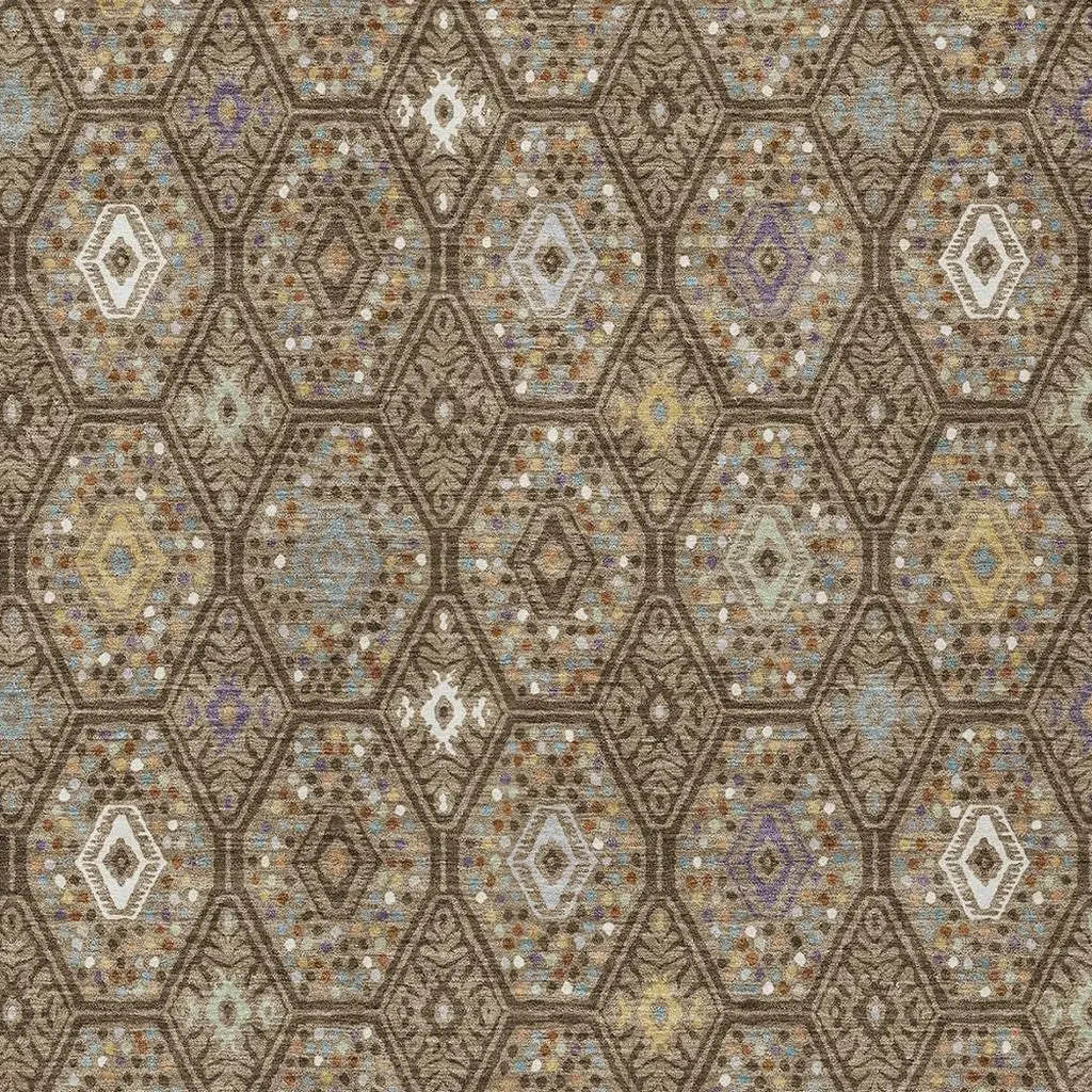 9' X 12' Brown And Chocolate Geometric Washable Indoor Outdoor Area Rug Homeroots Outdoor