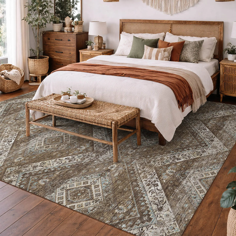 9' X 12' Brown And Chocolate Tribal Washable Indoor Outdoor Area Rug Homeroots Outdoor