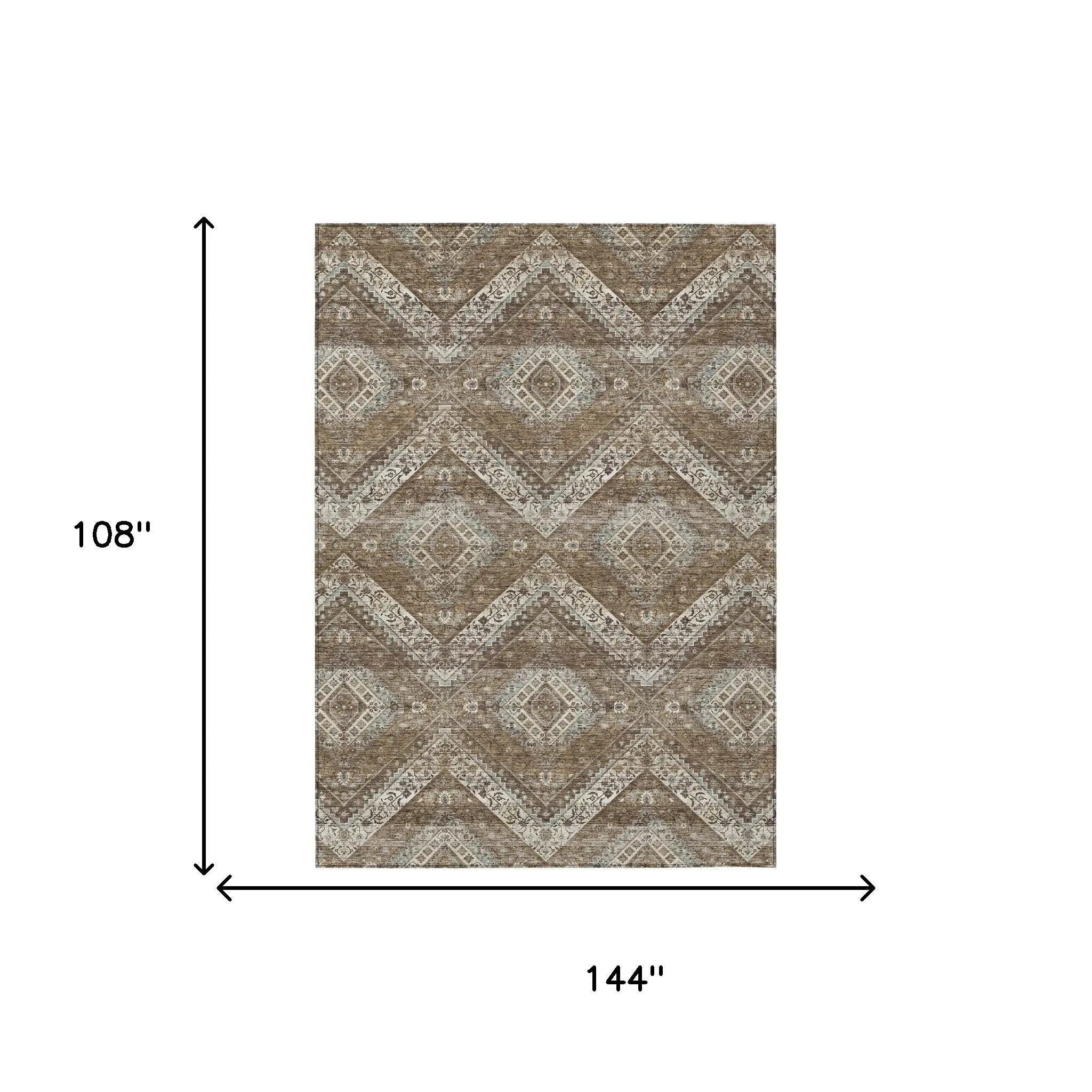 9' X 12' Brown And Chocolate Tribal Washable Indoor Outdoor Area Rug Homeroots Outdoor