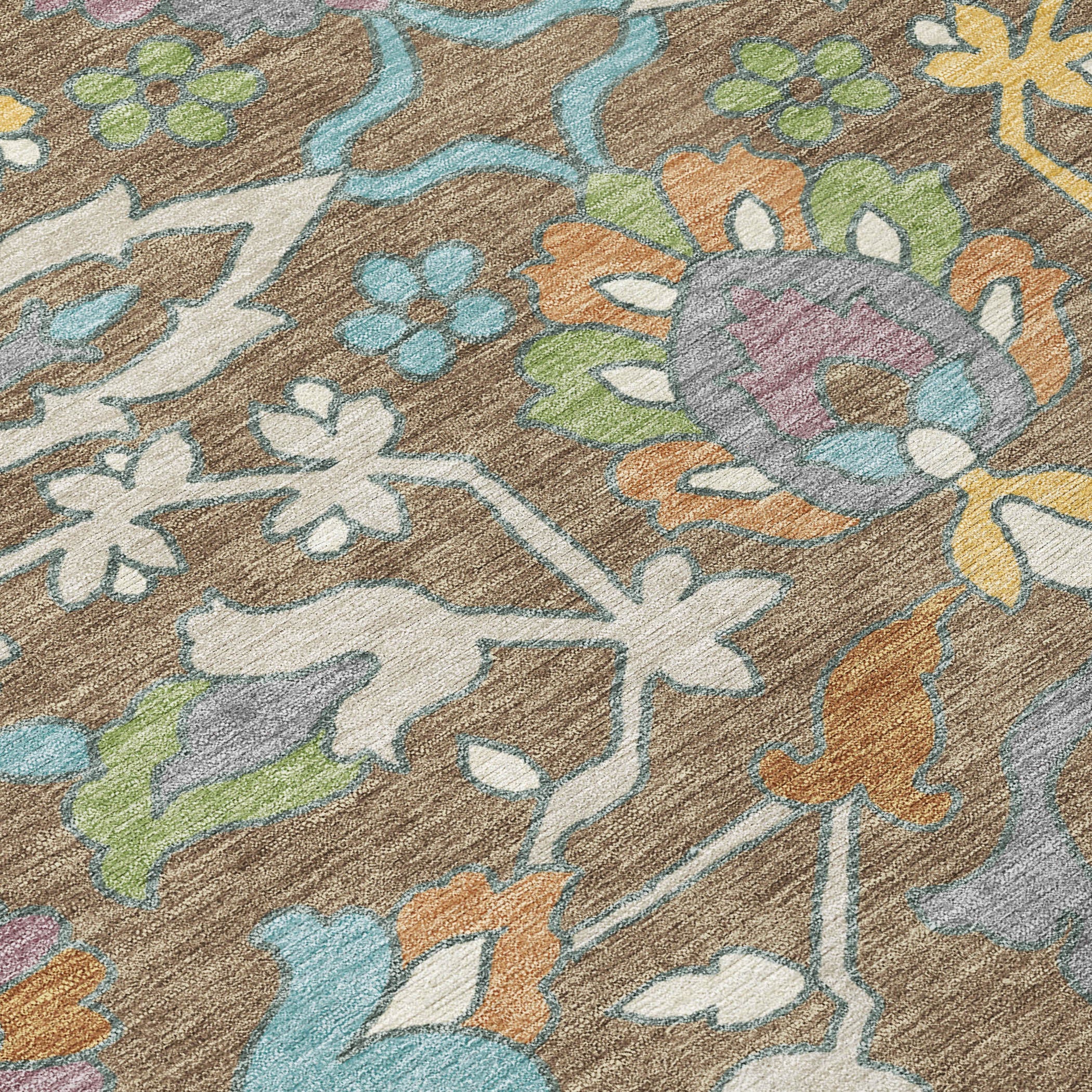 9' X 12' Brown And Copper Floral Washable Indoor Outdoor Area Rug Homeroots Outdoor