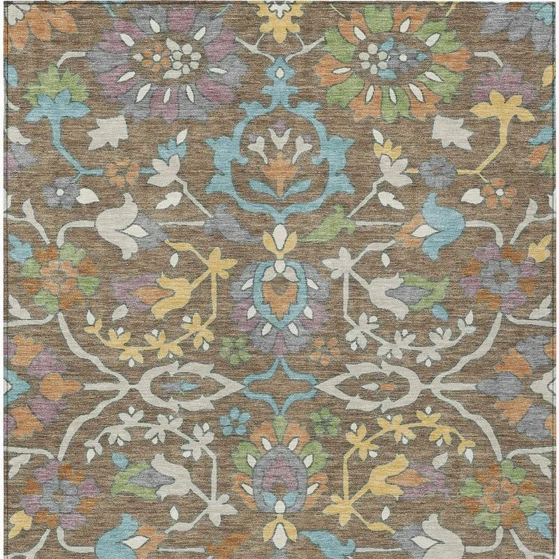 9' X 12' Brown And Copper Floral Washable Indoor Outdoor Area Rug Homeroots Outdoor
