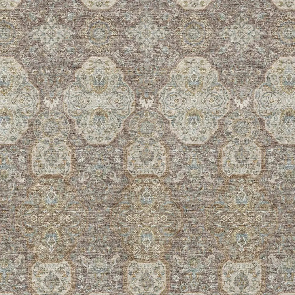 9' X 12' Brown And Copper Floral Washable Indoor Outdoor Area Rug Homeroots Outdoor