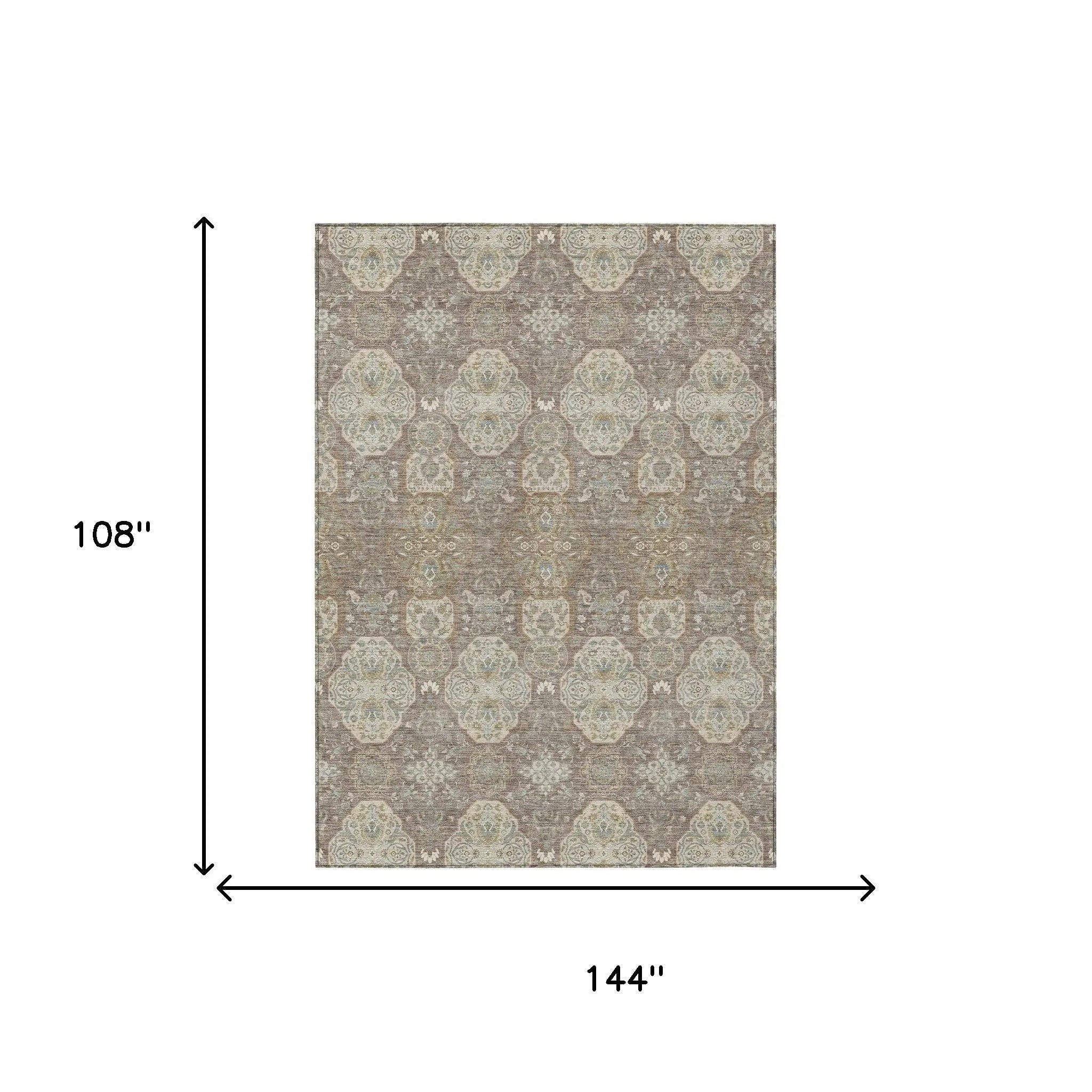 9' X 12' Brown And Copper Floral Washable Indoor Outdoor Area Rug Homeroots Outdoor