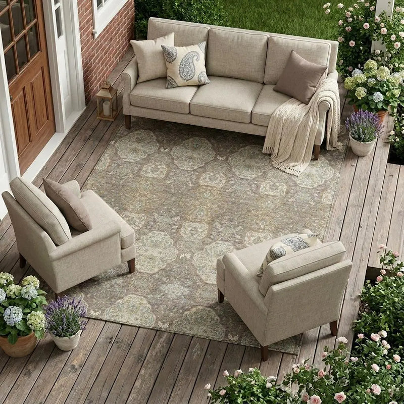 9' X 12' Brown And Copper Floral Washable Indoor Outdoor Area Rug Homeroots Outdoor