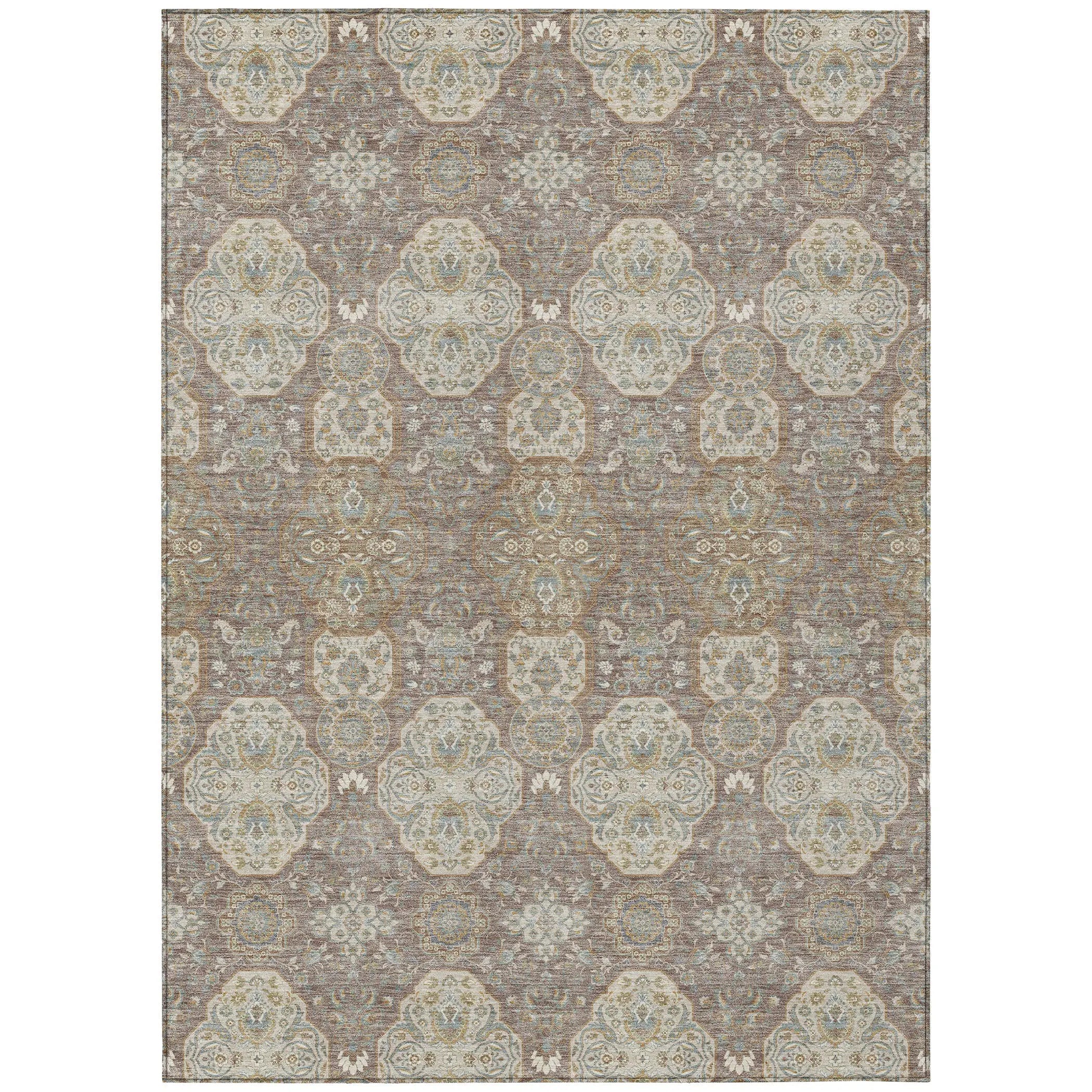 9' X 12' Brown And Copper Floral Washable Indoor Outdoor Area Rug Homeroots Outdoor