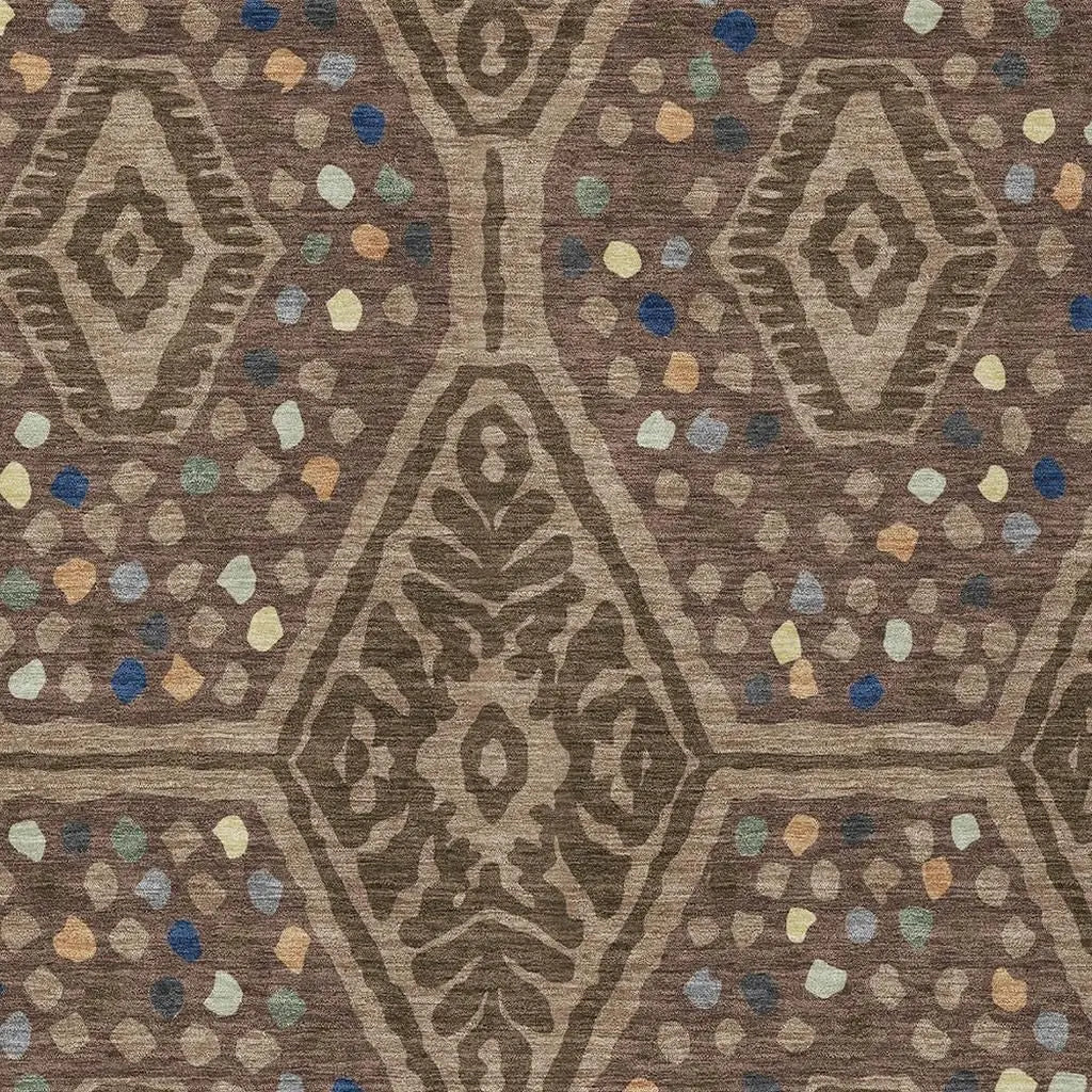 9' X 12' Brown And Copper Tribal Washable Indoor Outdoor Area Rug Homeroots Outdoor