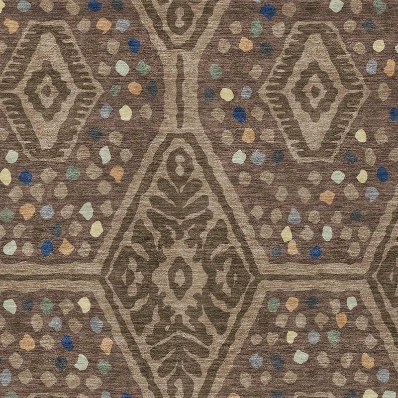 9' X 12' Brown And Copper Tribal Washable Indoor Outdoor Area Rug Homeroots Outdoor