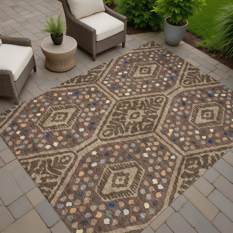 9' X 12' Brown And Copper Tribal Washable Indoor Outdoor Area Rug Homeroots Outdoor