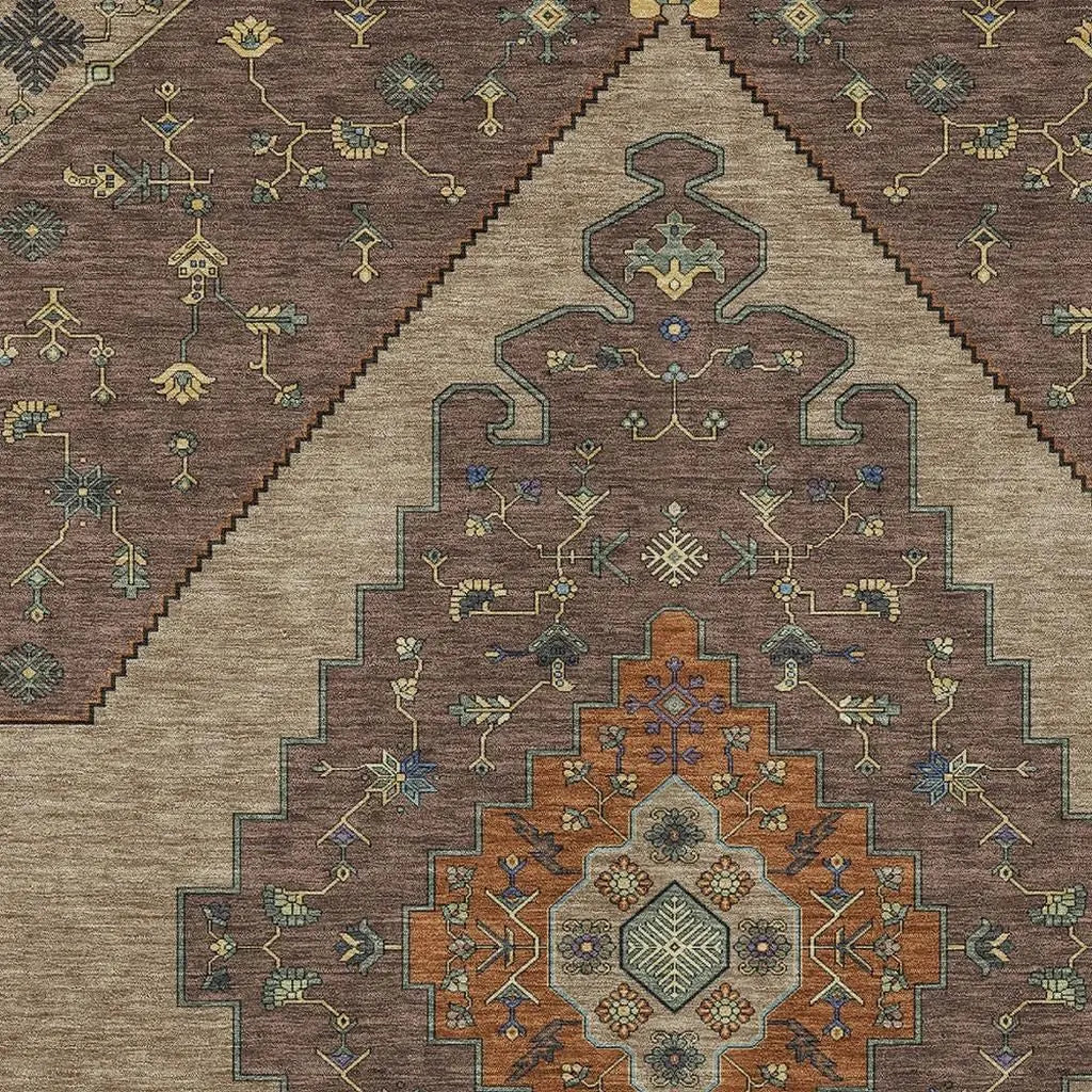9' X 12' Brown And Gold Geometric Washable Indoor Outdoor Area Rug Homeroots Outdoor