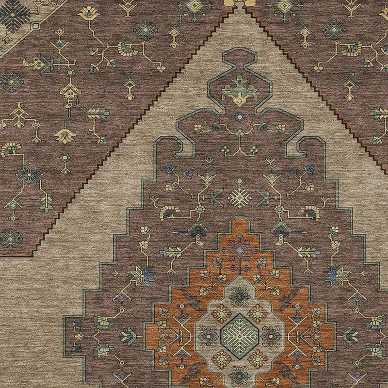9' X 12' Brown And Gold Geometric Washable Indoor Outdoor Area Rug Homeroots Outdoor
