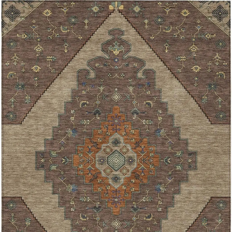 9' X 12' Brown And Gold Geometric Washable Indoor Outdoor Area Rug Homeroots Outdoor