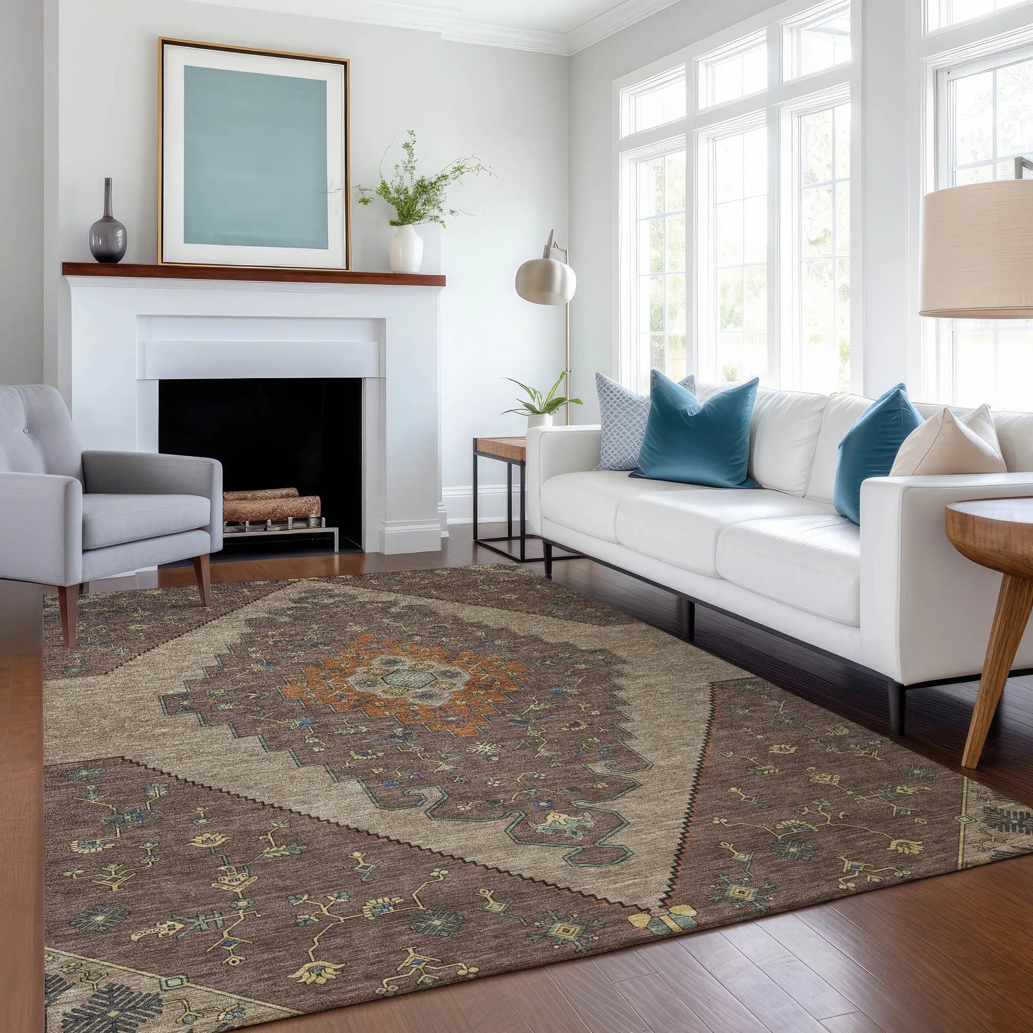 9' X 12' Brown And Gold Geometric Washable Indoor Outdoor Area Rug Homeroots Outdoor