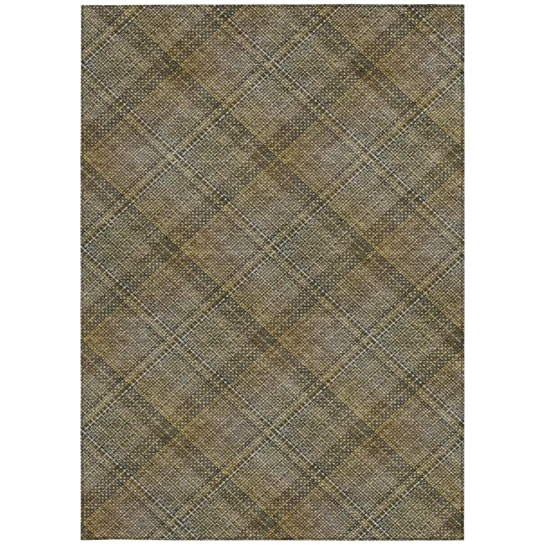 9' X 12' Brown And Gold Plaid Washable Indoor Outdoor Area Rug Homeroots Outdoor