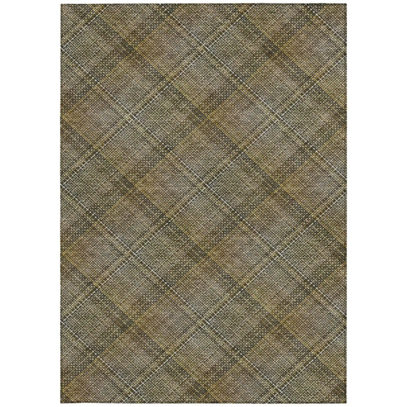 9' X 12' Brown And Gold Plaid Washable Indoor Outdoor Area Rug Homeroots Outdoor