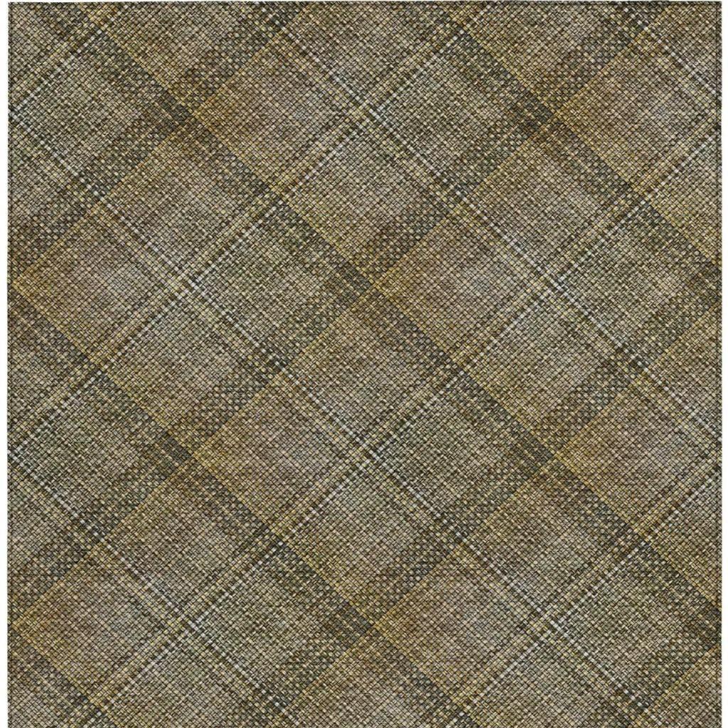 9' X 12' Brown And Gold Plaid Washable Indoor Outdoor Area Rug Homeroots Outdoor