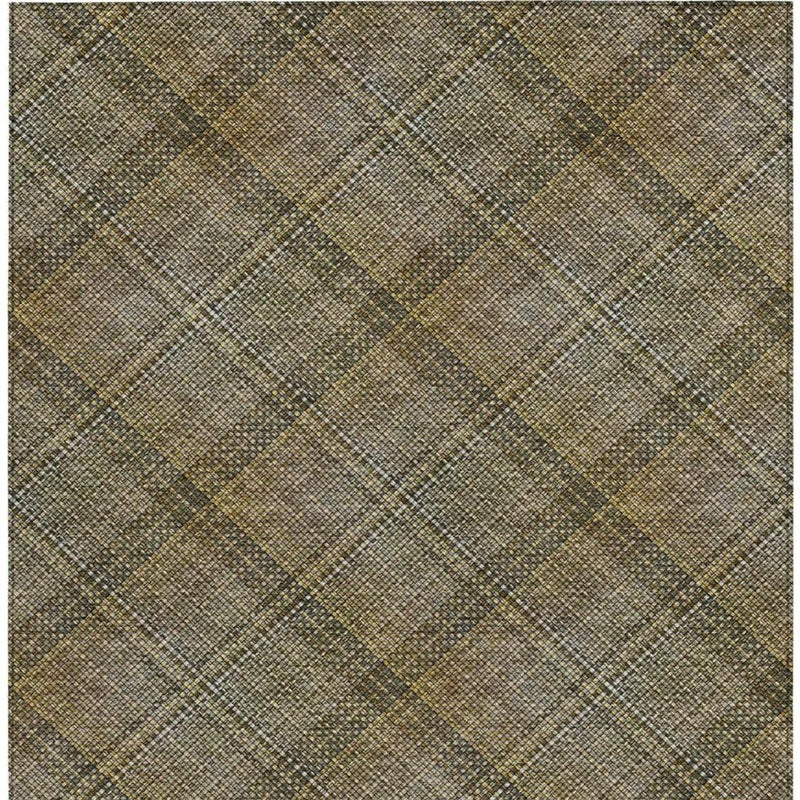 9' X 12' Brown And Gold Plaid Washable Indoor Outdoor Area Rug Homeroots Outdoor