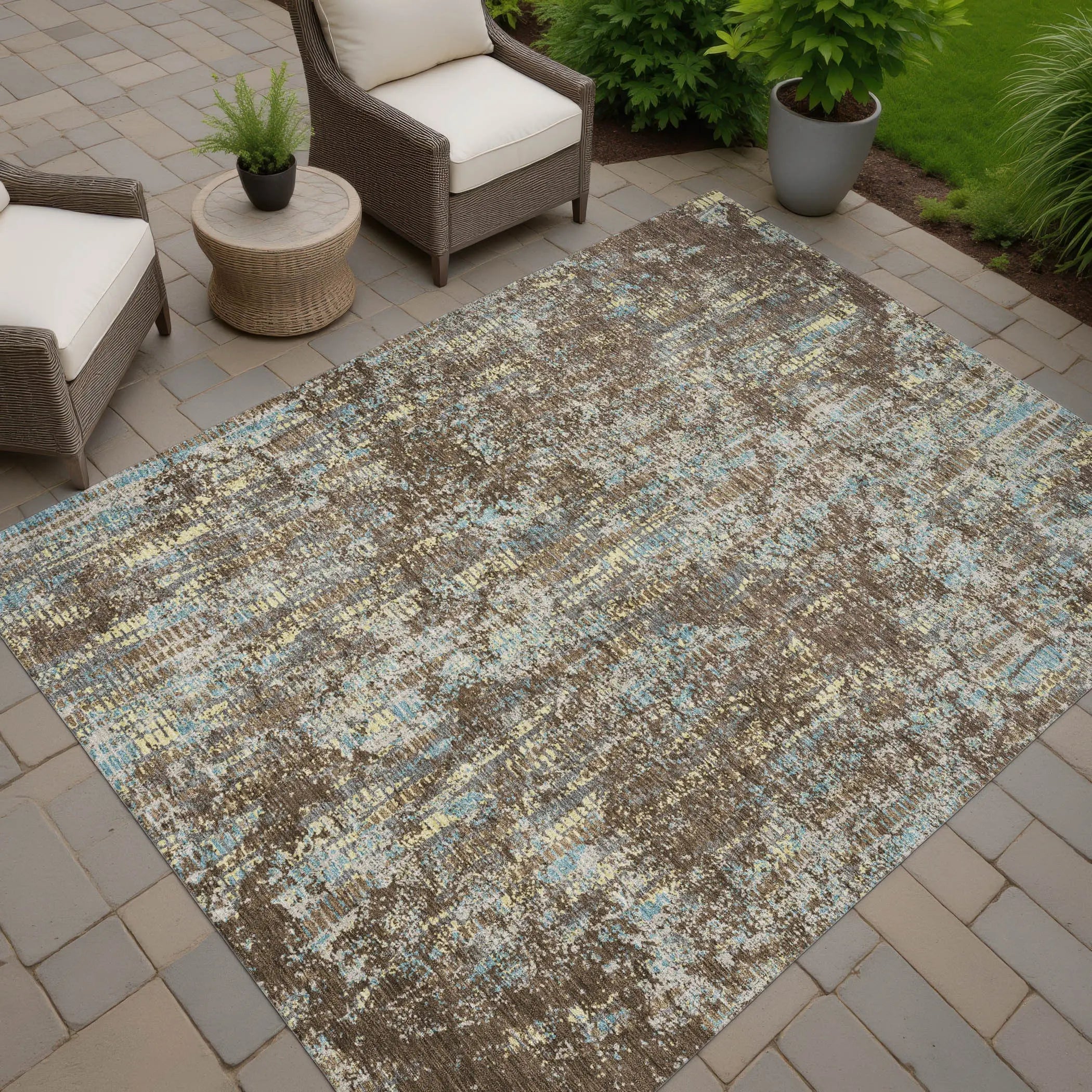 9' X 12' Brown And Graphite Abstract Washable Indoor Outdoor Area Rug Homeroots Outdoor