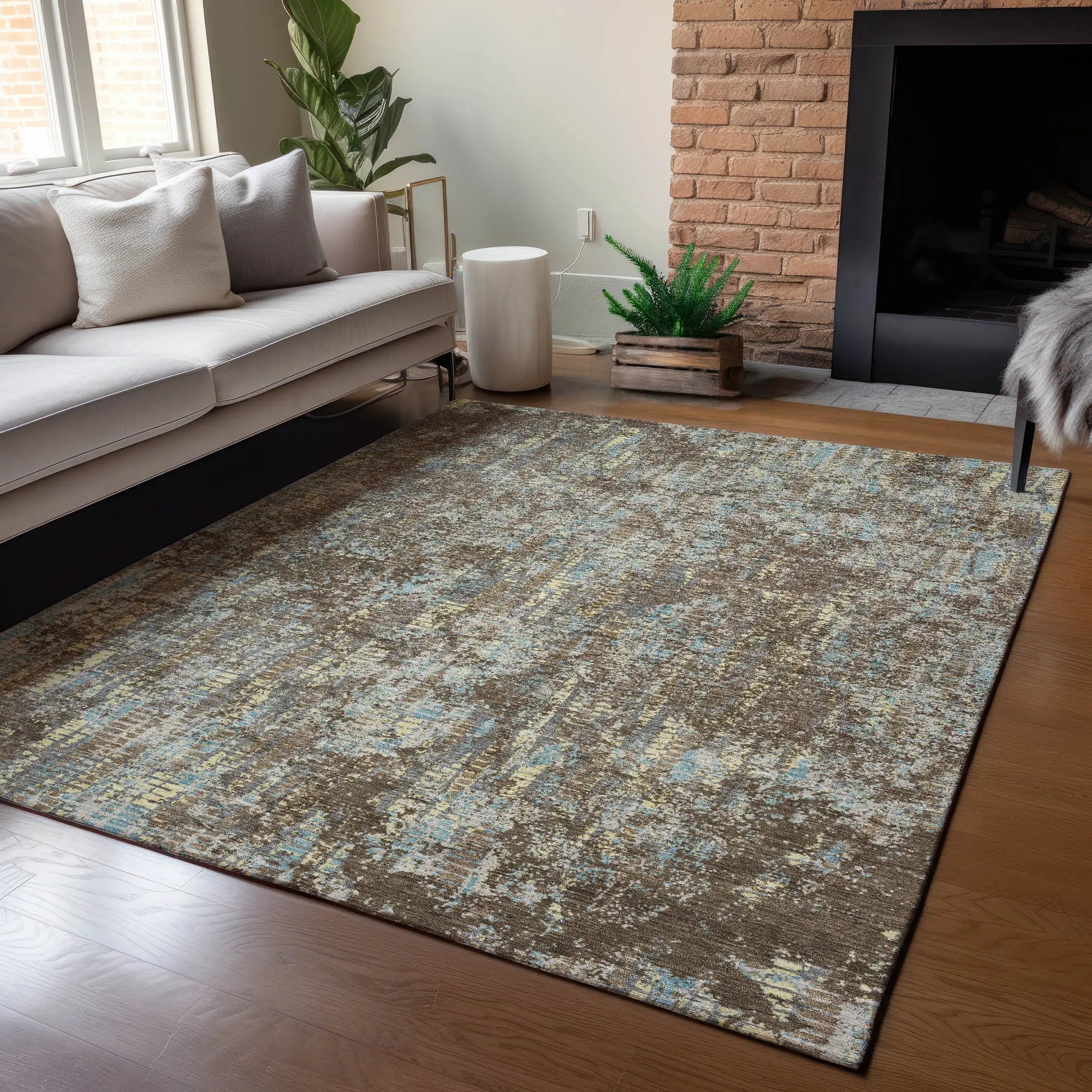9' X 12' Brown And Graphite Abstract Washable Indoor Outdoor Area Rug Homeroots Outdoor