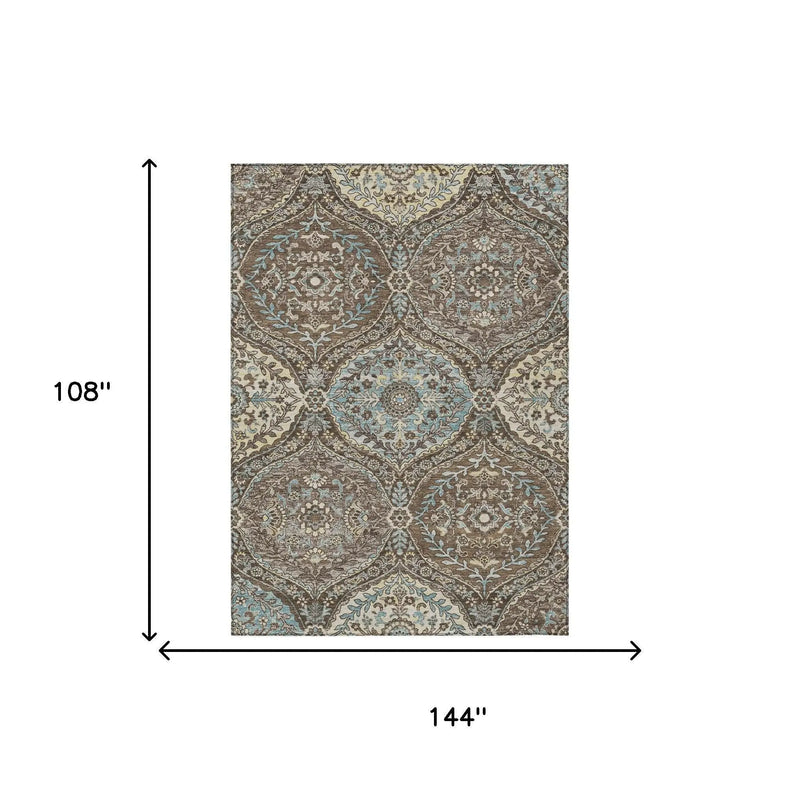 9' X 12' Brown And Graphite Ogee Washable Indoor Outdoor Area Rug Homeroots Outdoor