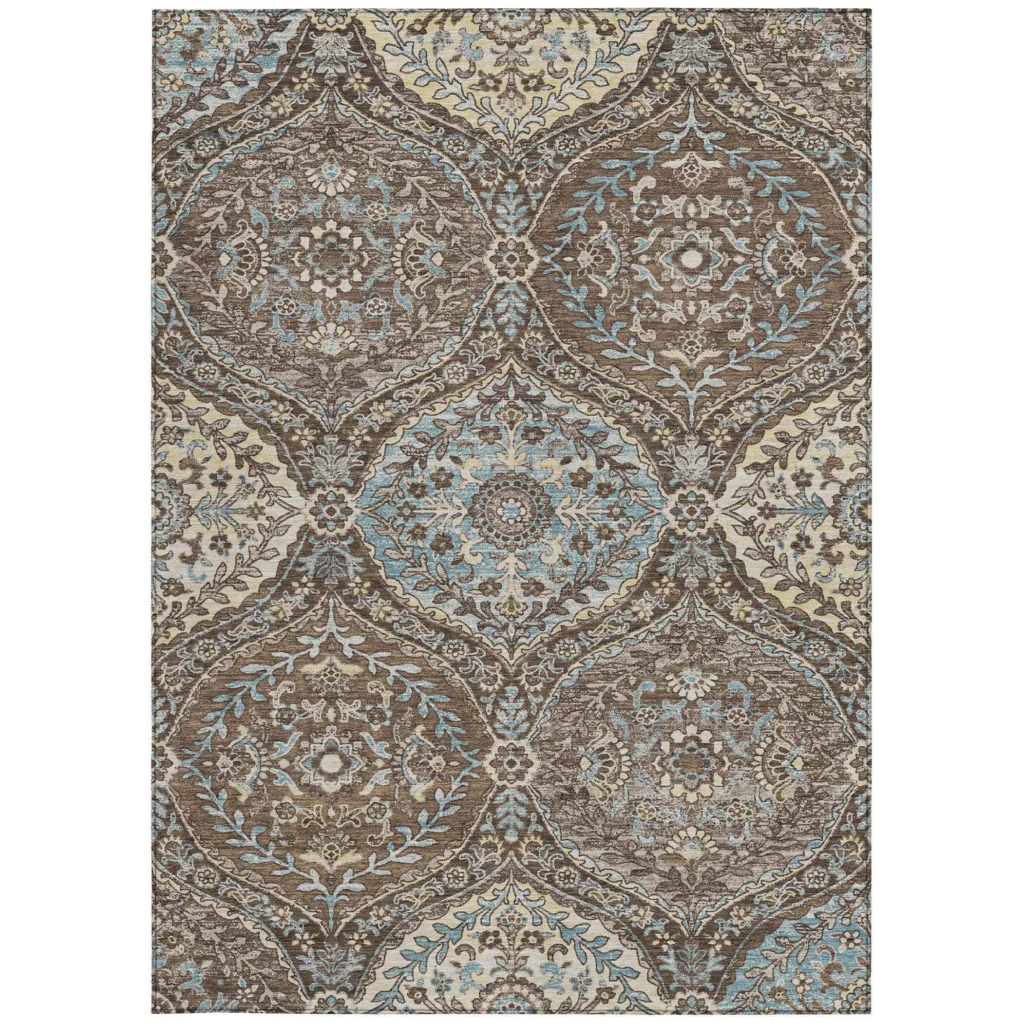 9' X 12' Brown And Graphite Ogee Washable Indoor Outdoor Area Rug Homeroots Outdoor