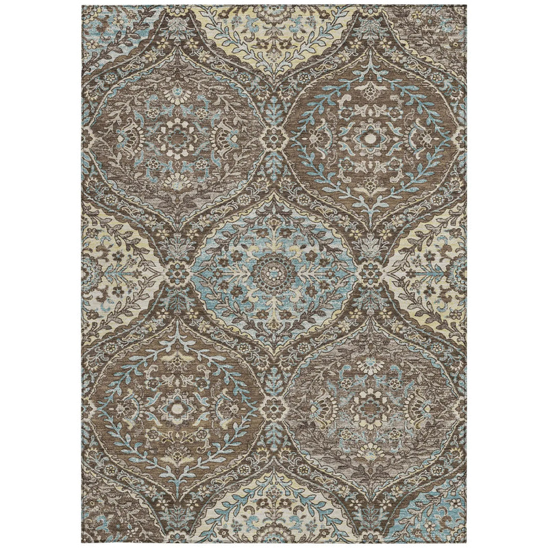9' X 12' Brown And Graphite Ogee Washable Indoor Outdoor Area Rug Homeroots Outdoor