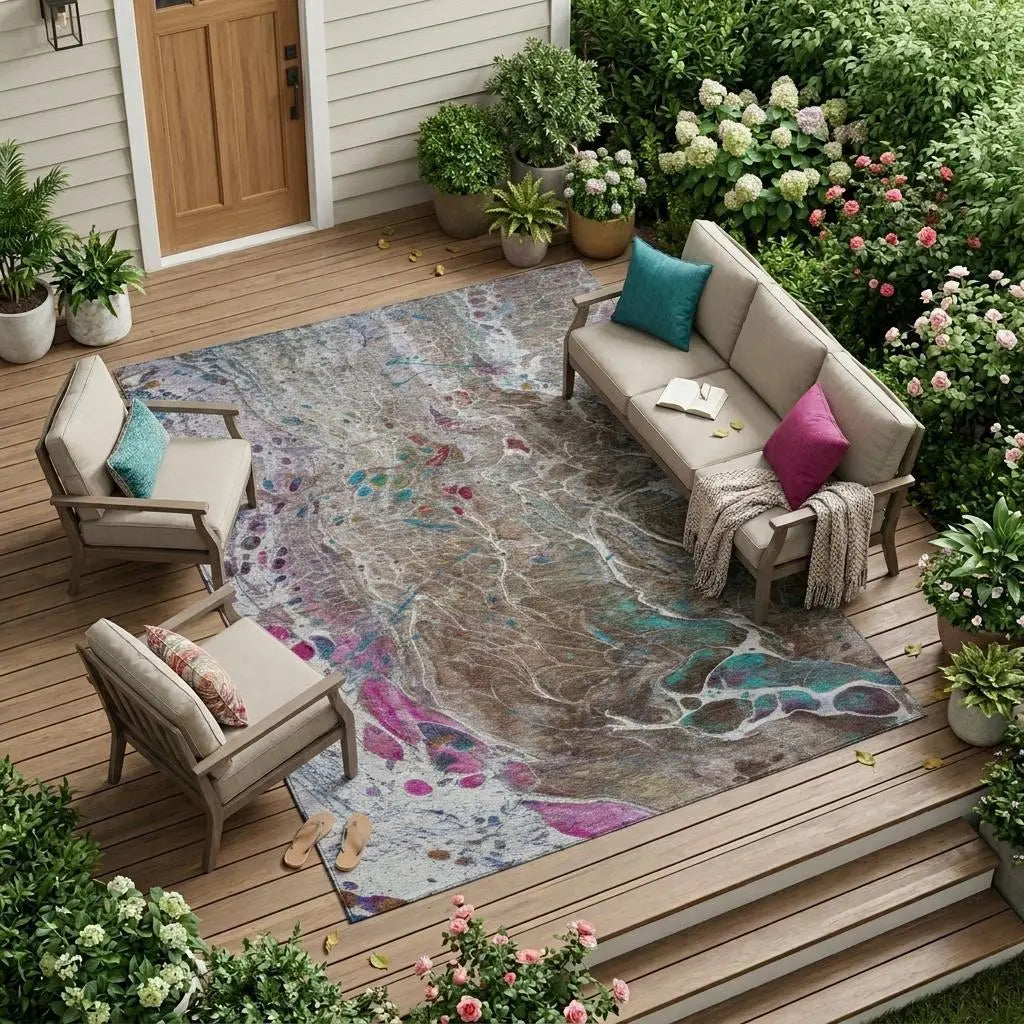 9' X 12' Brown And Gray Abstract Washable Indoor Outdoor Area Rug Homeroots Outdoor