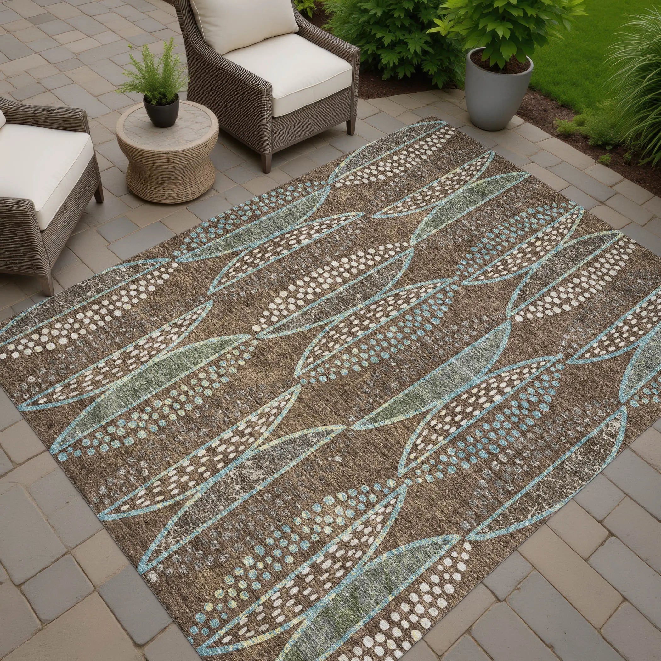 9' X 12' Brown And Gray Geometric Washable Indoor Outdoor Area Rug Homeroots Outdoor