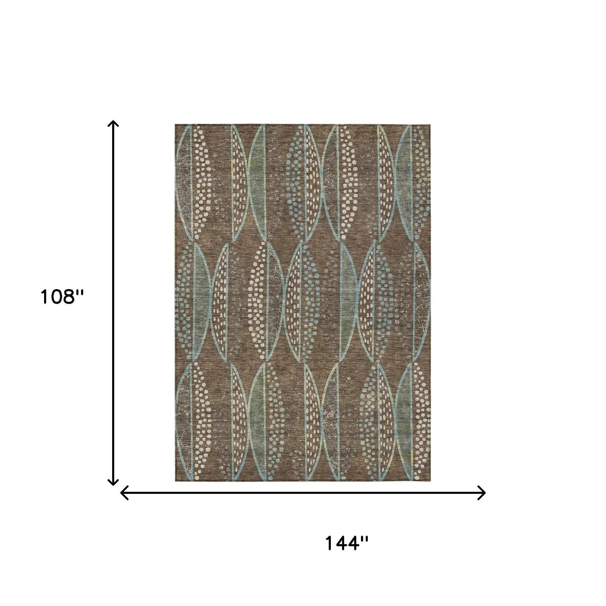 9' X 12' Brown And Gray Geometric Washable Indoor Outdoor Area Rug Homeroots Outdoor