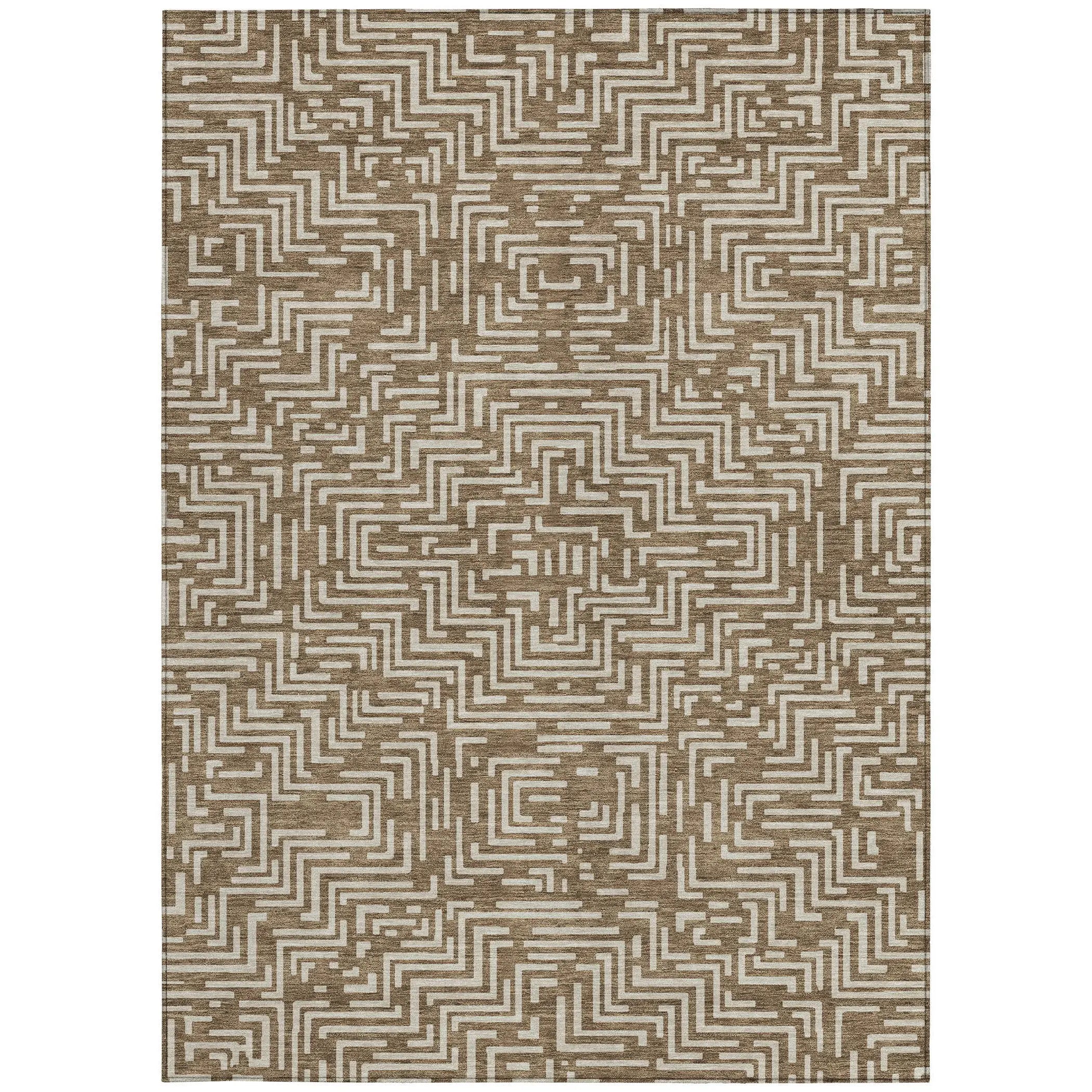 9' X 12' Brown And Gray Geometric Washable Indoor Outdoor Area Rug Homeroots Outdoor