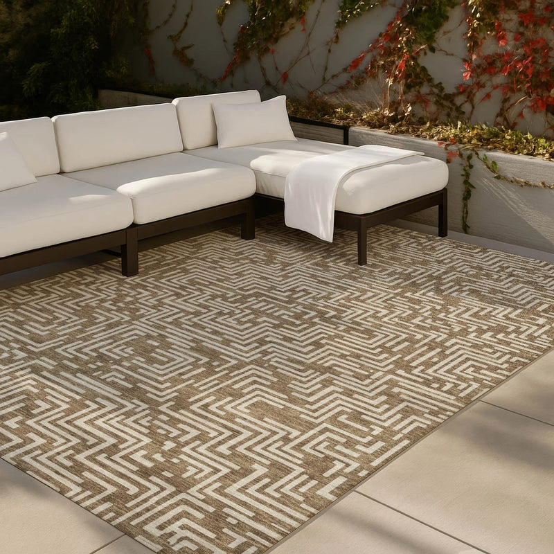 9' X 12' Brown And Gray Geometric Washable Indoor Outdoor Area Rug Homeroots Outdoor