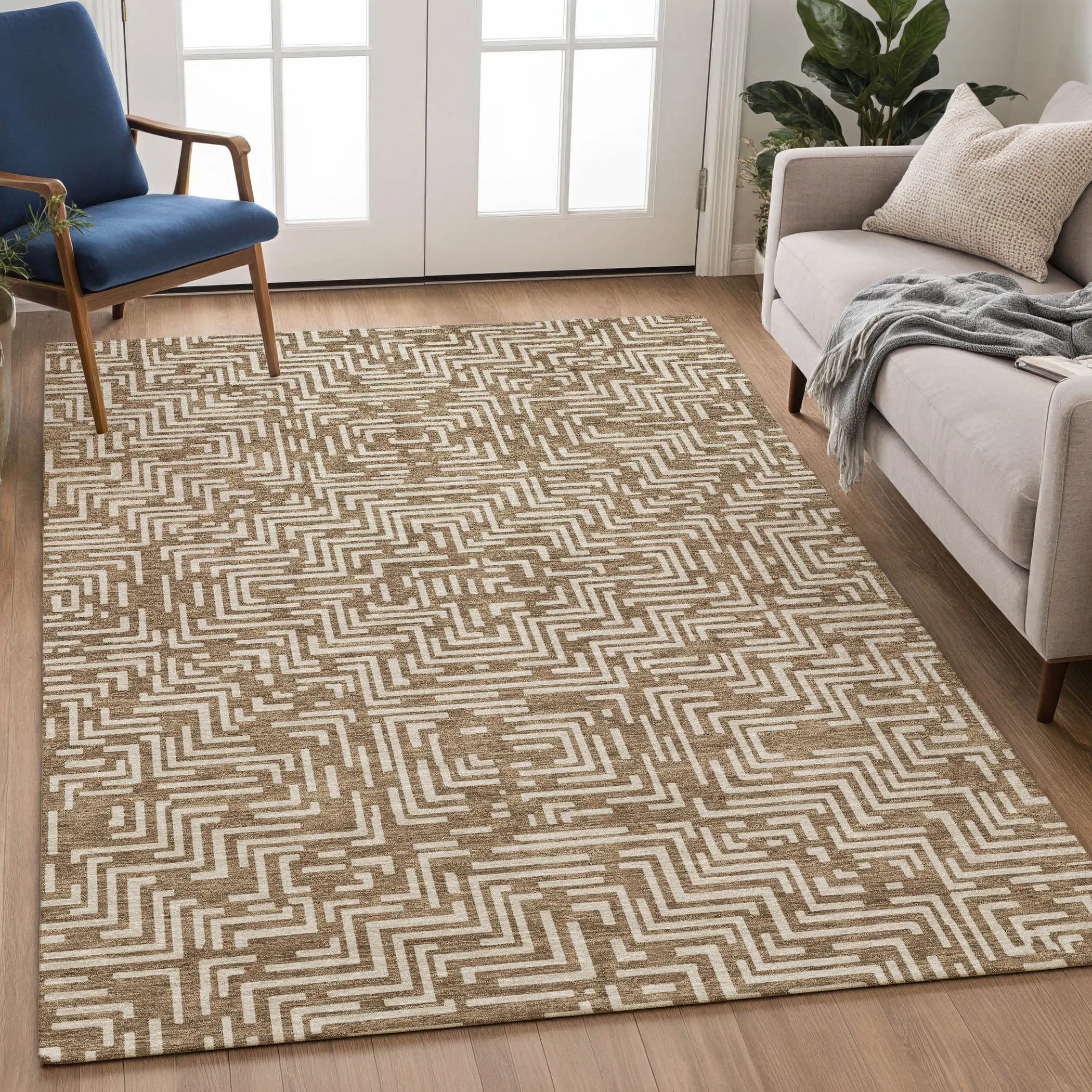 9' X 12' Brown And Gray Geometric Washable Indoor Outdoor Area Rug Homeroots Outdoor