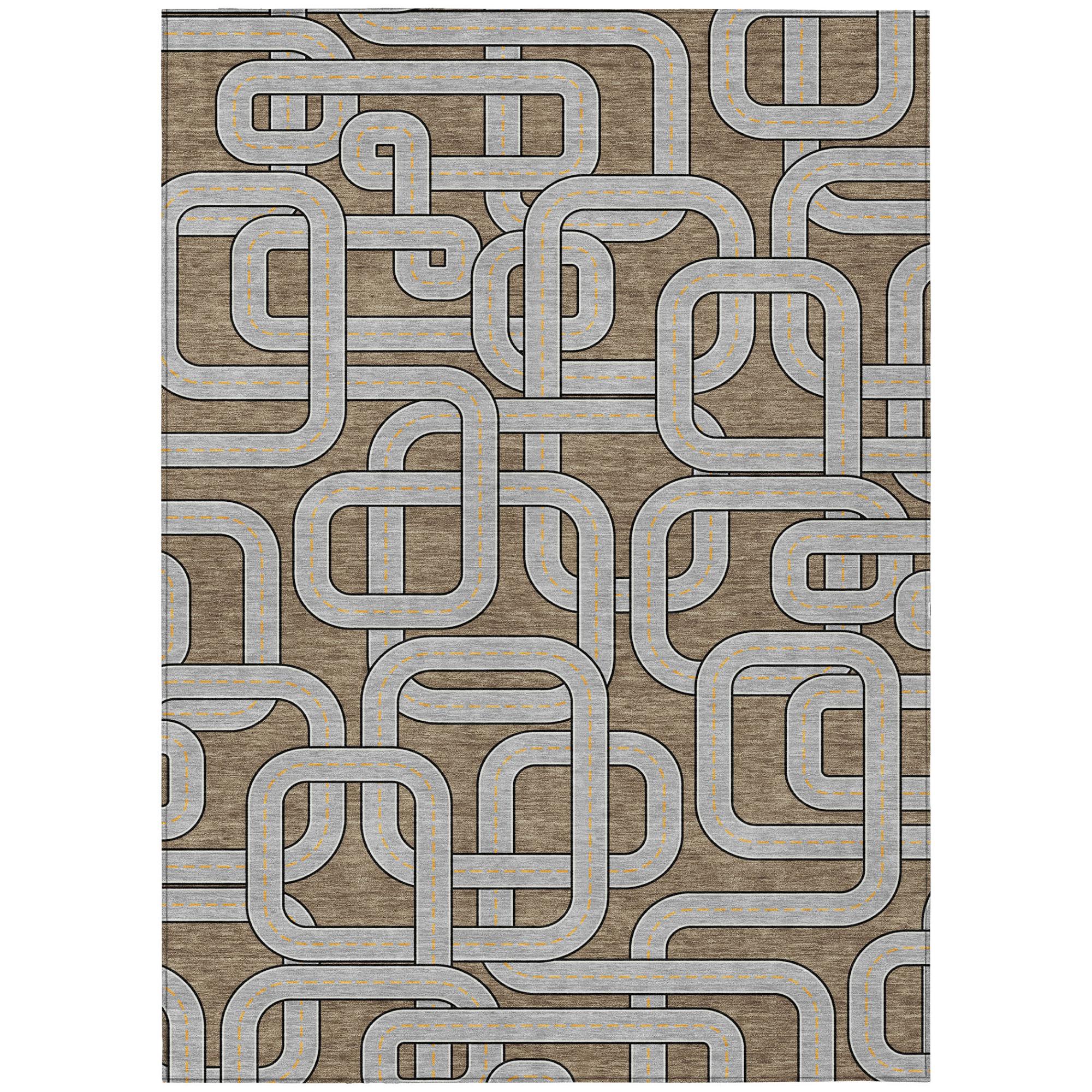 9' X 12' Brown And Gray Geometric Washable Indoor Outdoor Area Rug Homeroots Outdoor