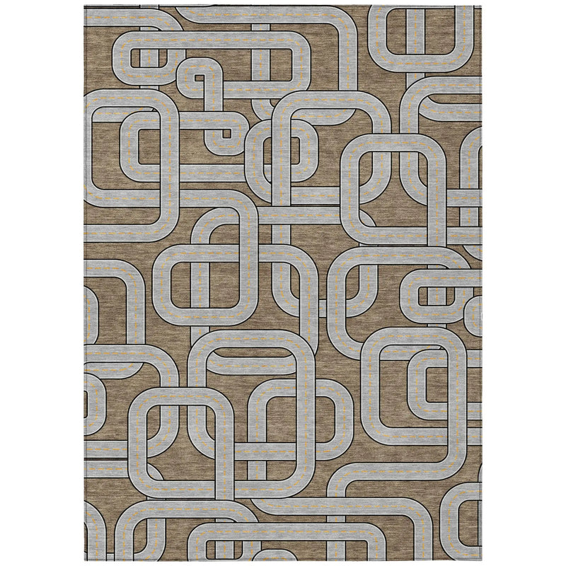 9' X 12' Brown And Gray Geometric Washable Indoor Outdoor Area Rug Homeroots Outdoor