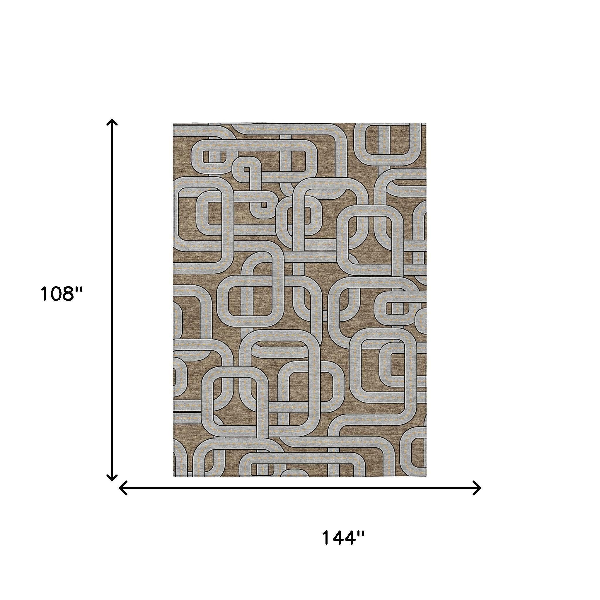 9' X 12' Brown And Gray Geometric Washable Indoor Outdoor Area Rug Homeroots Outdoor