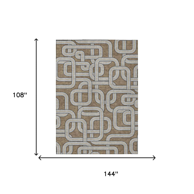 9' X 12' Brown And Gray Geometric Washable Indoor Outdoor Area Rug Homeroots Outdoor