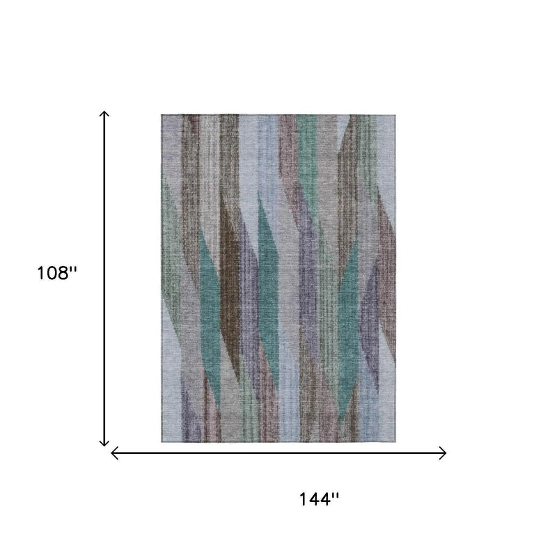9' X 12' Brown And Gray Striped Washable Indoor Outdoor Area Rug Homeroots Outdoor