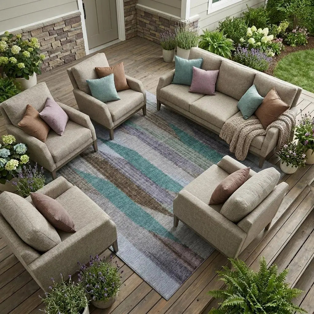 9' X 12' Brown And Gray Striped Washable Indoor Outdoor Area Rug Homeroots Outdoor