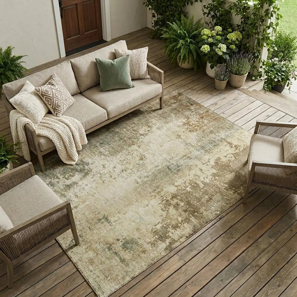 9' X 12' Brown And Green Abstract Washable Indoor Outdoor Area Rug Homeroots Outdoor