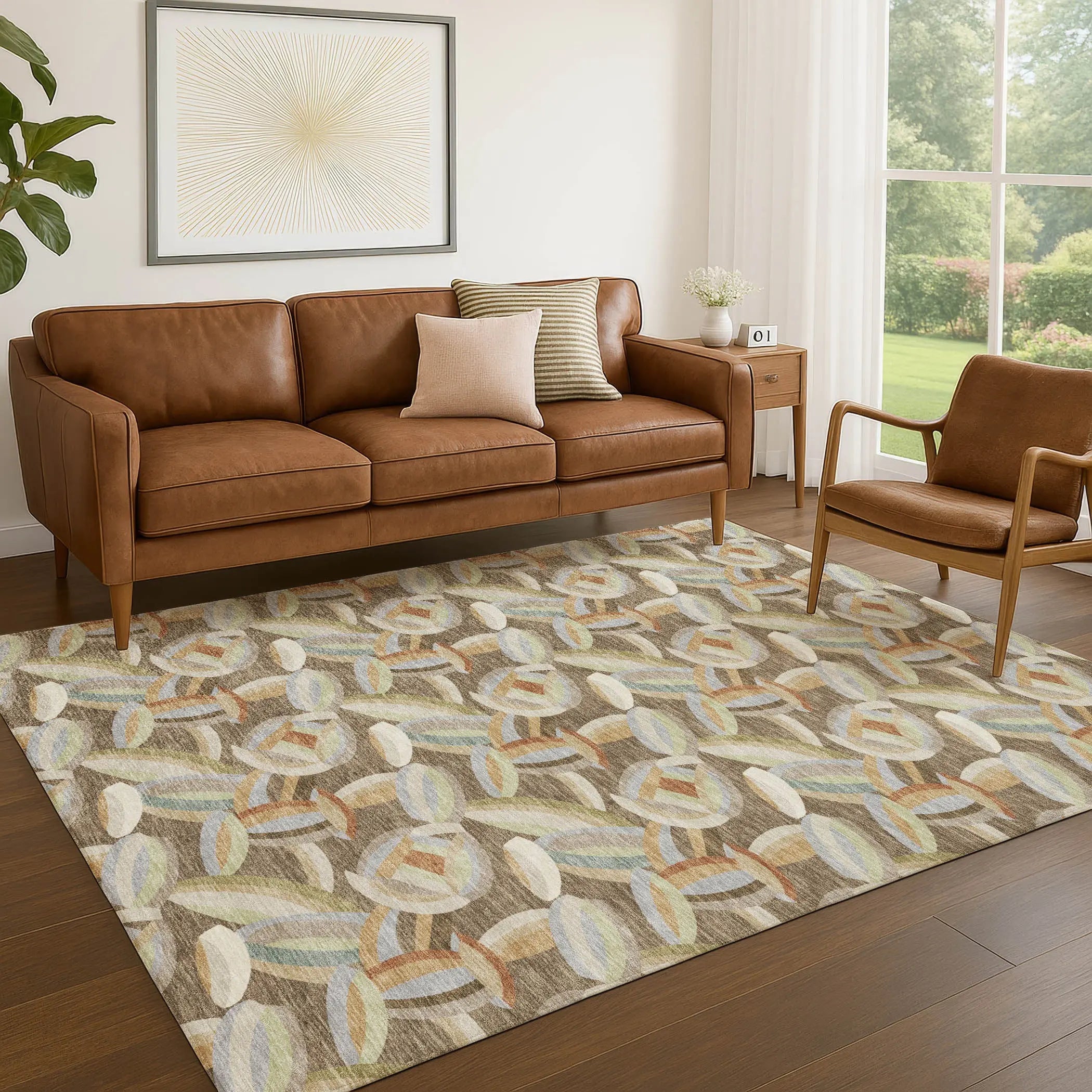 9' X 12' Brown And Ivory Abstract Washable Indoor Outdoor Area Rug Homeroots Outdoor
