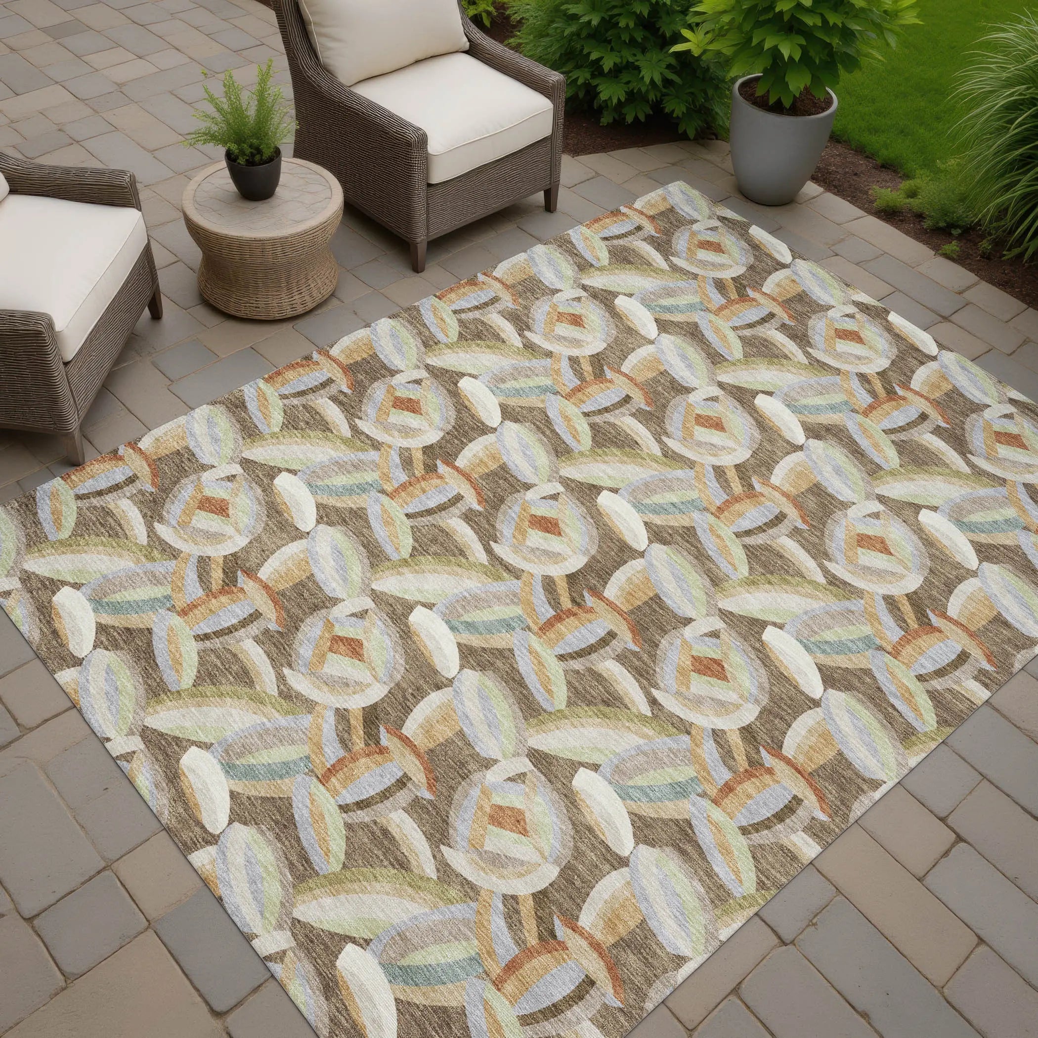 9' X 12' Brown And Ivory Abstract Washable Indoor Outdoor Area Rug Homeroots Outdoor