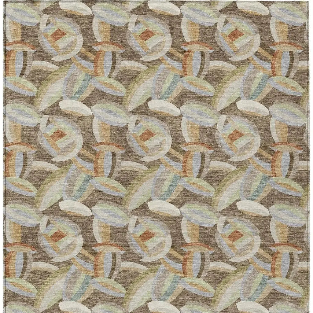 9' X 12' Brown And Ivory Abstract Washable Indoor Outdoor Area Rug Homeroots Outdoor