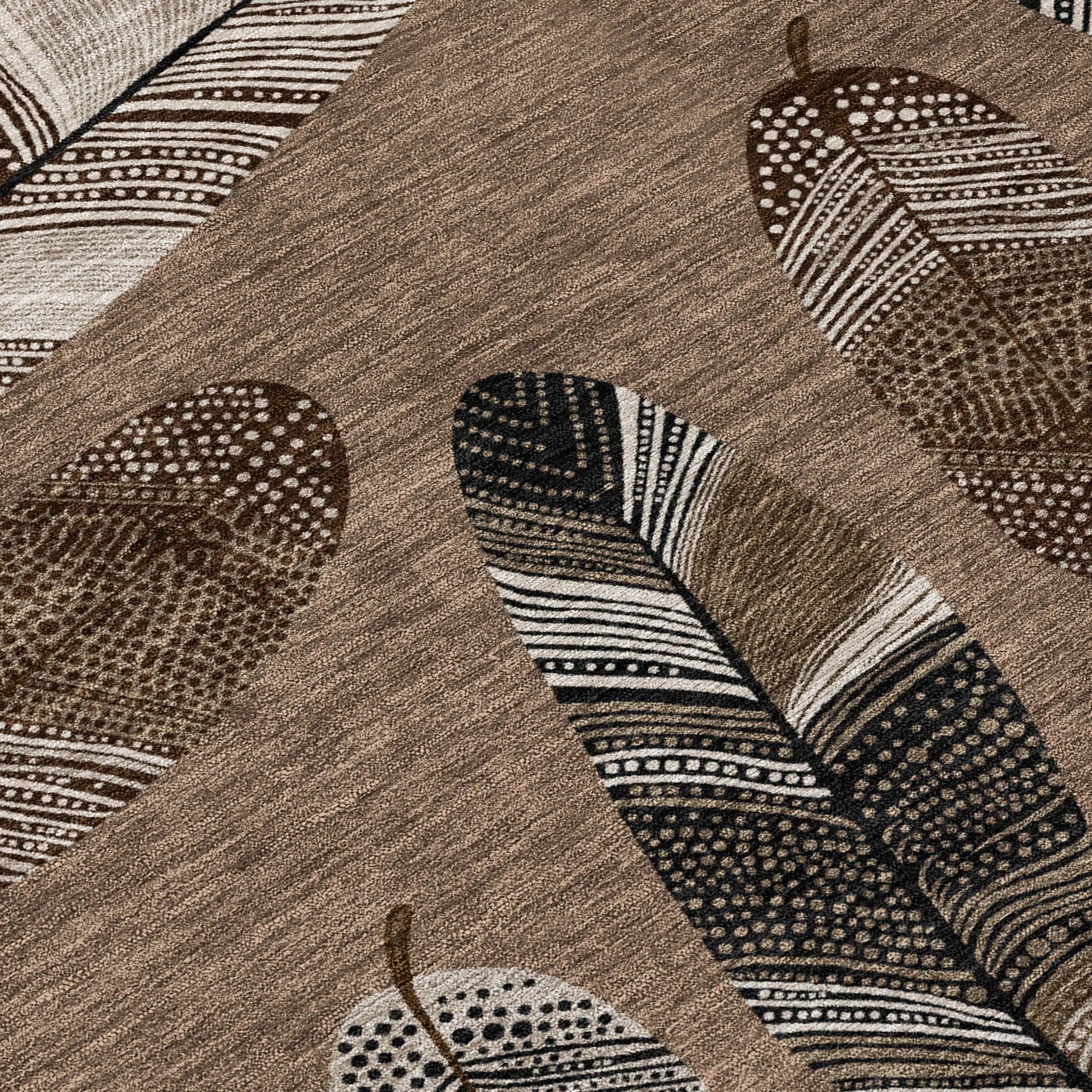 9' X 12' Brown And Ivory Botanical Leaves Washable Indoor Outdoor Area Rug Homeroots Outdoor