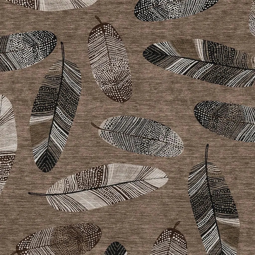 9' X 12' Brown And Ivory Botanical Leaves Washable Indoor Outdoor Area Rug Homeroots Outdoor