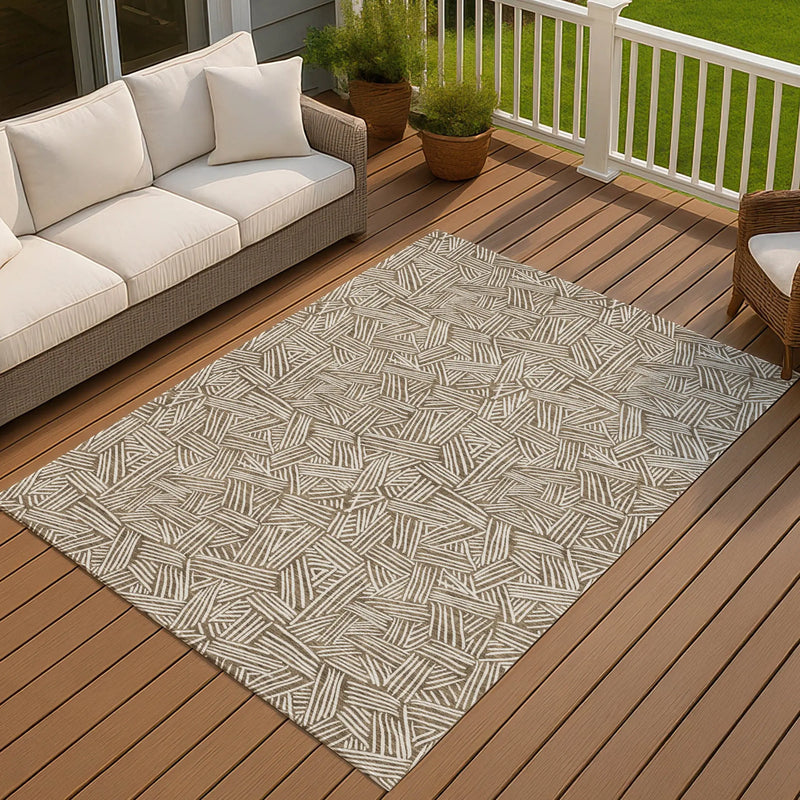 9' X 12' Brown And Ivory Geometric Washable Indoor Outdoor Area Rug Homeroots Outdoor