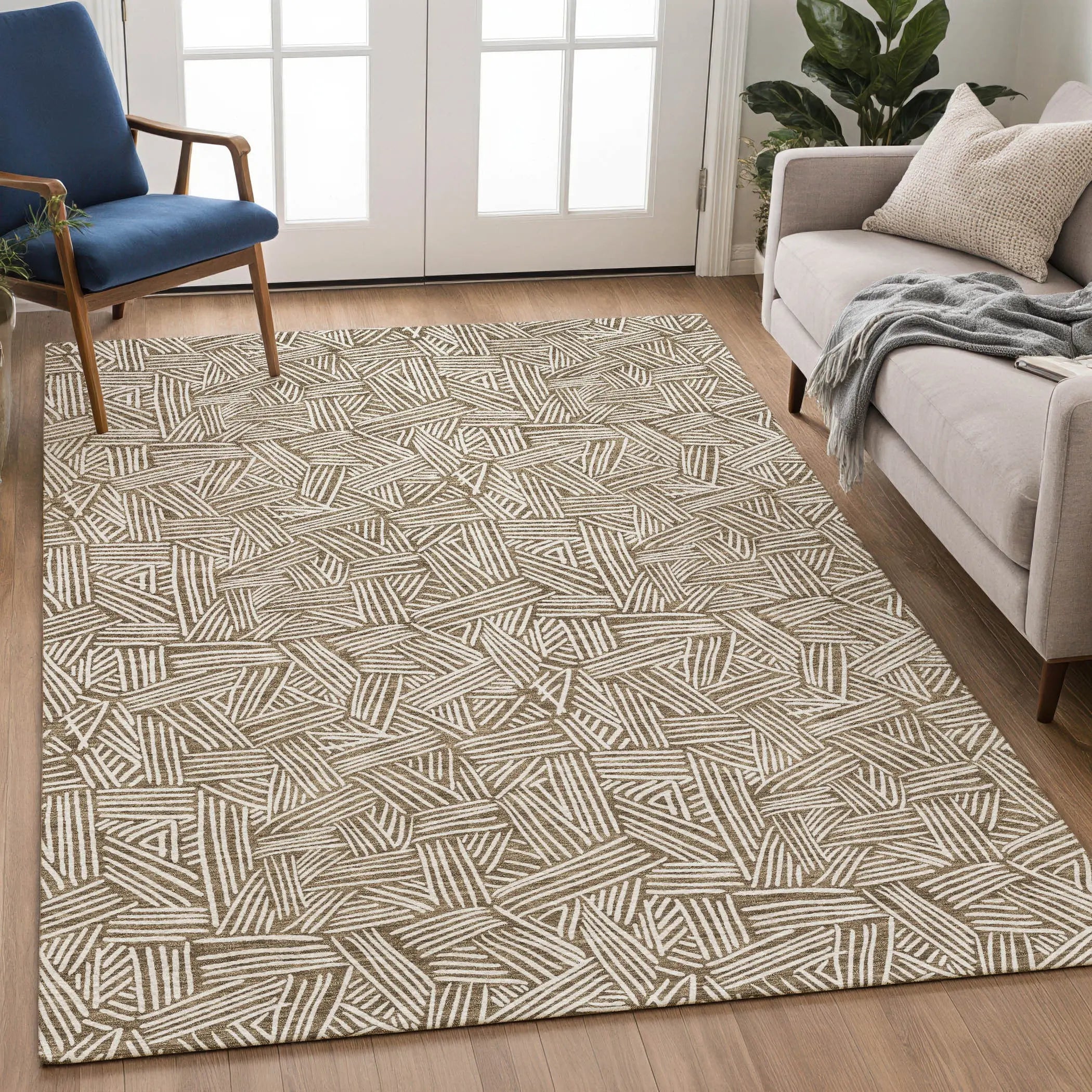 9' X 12' Brown And Ivory Geometric Washable Indoor Outdoor Area Rug Homeroots Outdoor