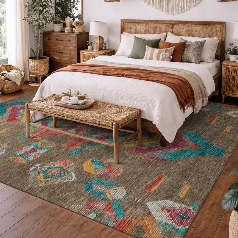 9' X 12' Brown And Ivory Tribal Washable Indoor Outdoor Area Rug Homeroots Outdoor