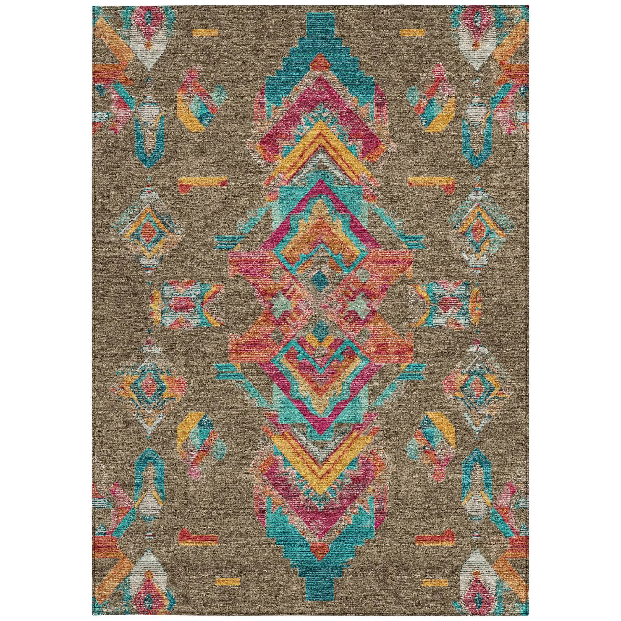 9' X 12' Brown And Ivory Tribal Washable Indoor Outdoor Area Rug Homeroots Outdoor
