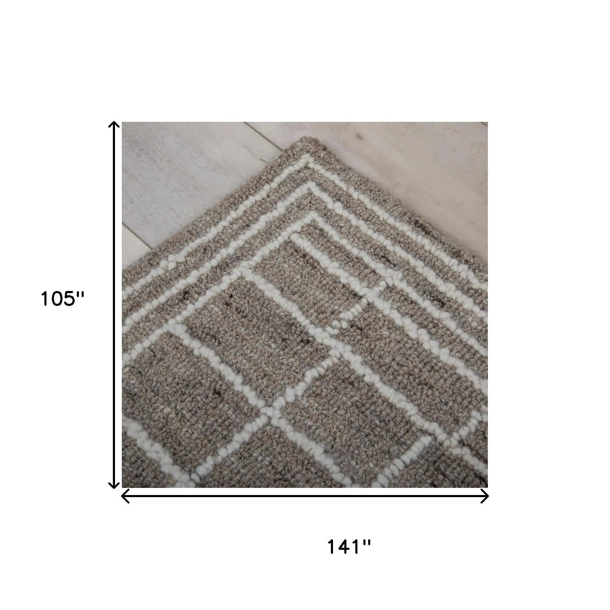 9' X 12' Brown And Ivory Wool Plaid Hand Tufted Area Rug Homeroots Home Decor