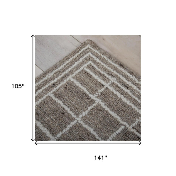 9' X 12' Brown And Ivory Wool Plaid Hand Tufted Area Rug Homeroots Home Decor